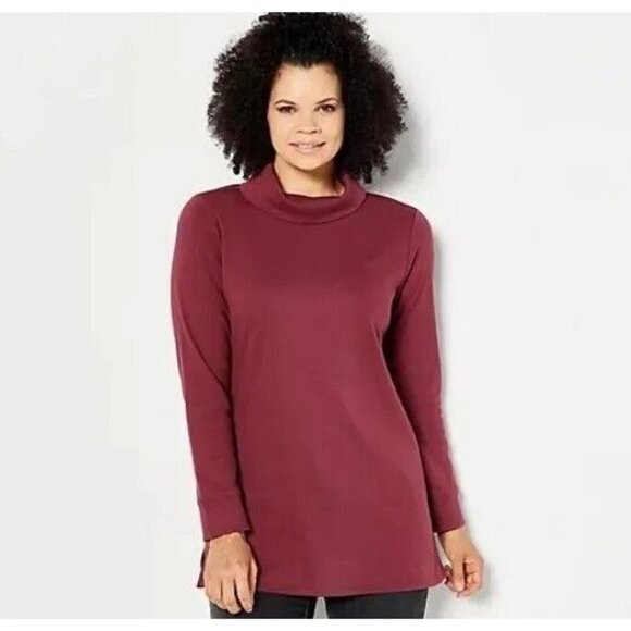 Denim & Co. Essentials Regular Interlock Cowl Neck Tunic Wine Size 3X - Picture 1 of 2